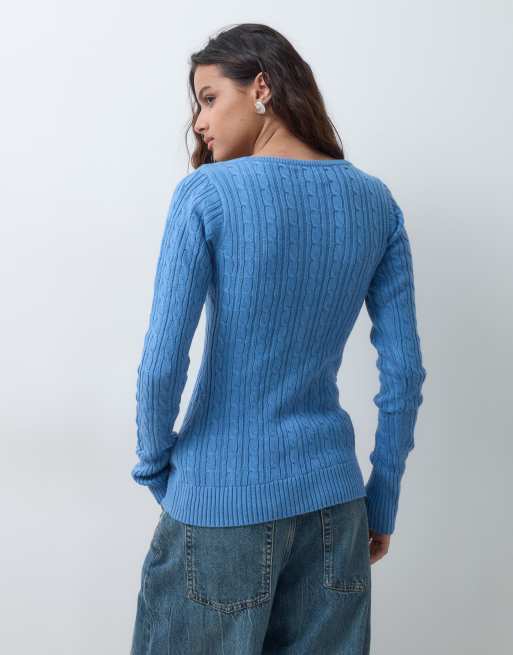 Hollister icon-logo tætsiddende strikket Henley-top i blå, 5 af 5