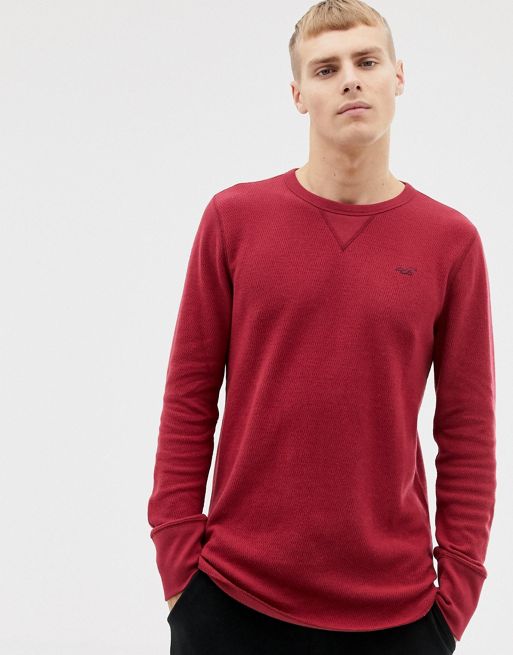 Hollister icon logo waffle long sleeve top in burgundy | ASOS