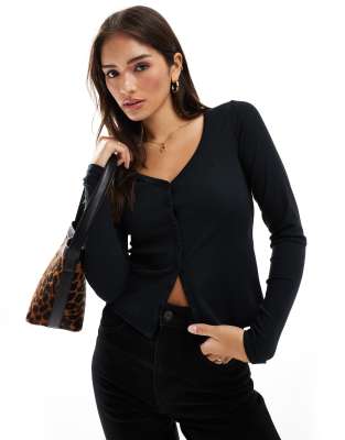 Hollister icon long sleeve button through top in black