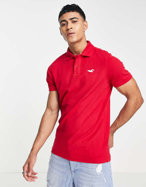 Hollister Icon – Pikee-Polohemd mit Logo in Dunkelrot