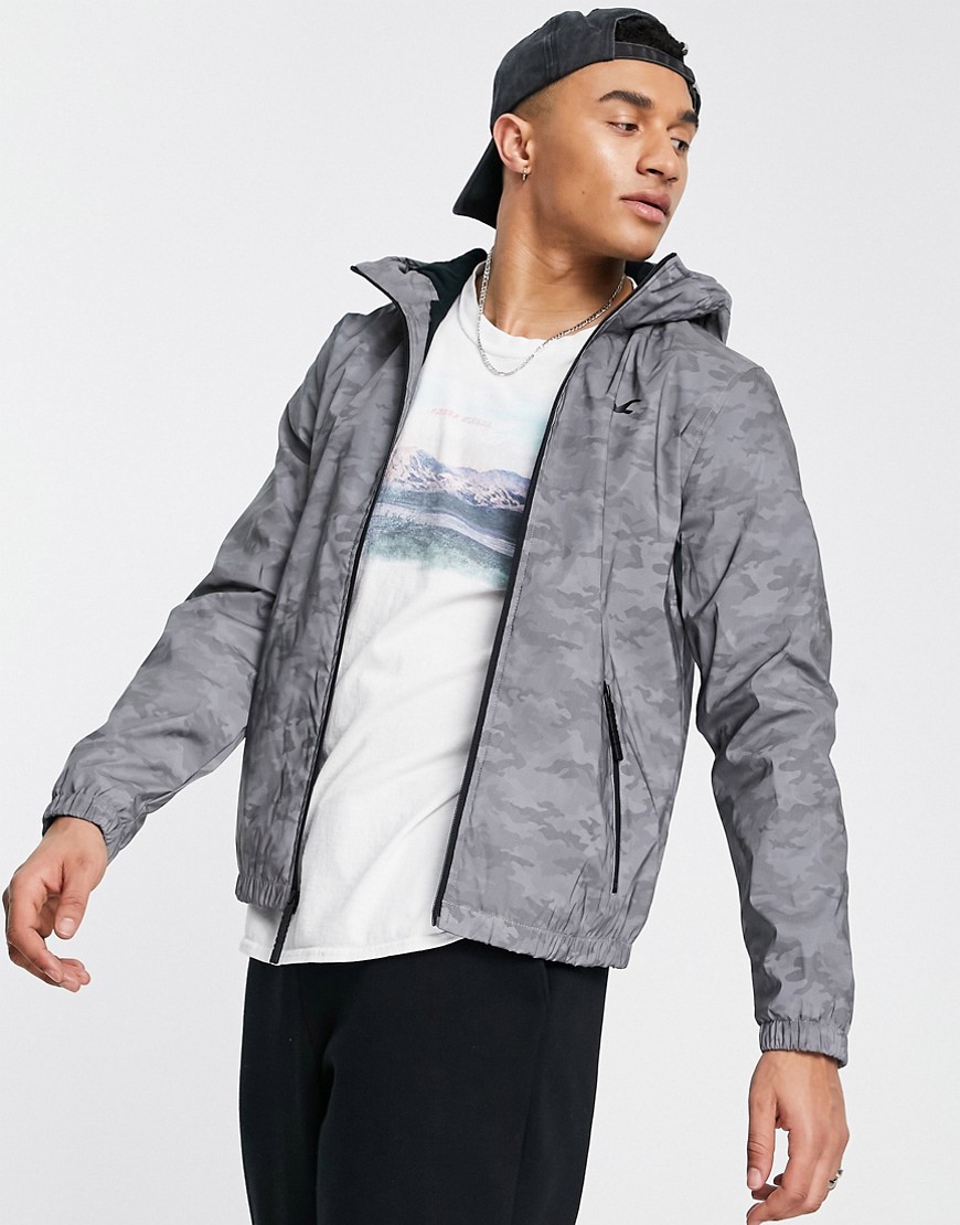 Hollister icon reflective camo fleece lined hooded jacket in gray-Black