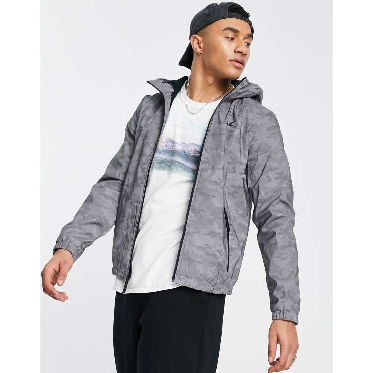 Hollister icon reflective camo fleece lined hooded jacket in grey