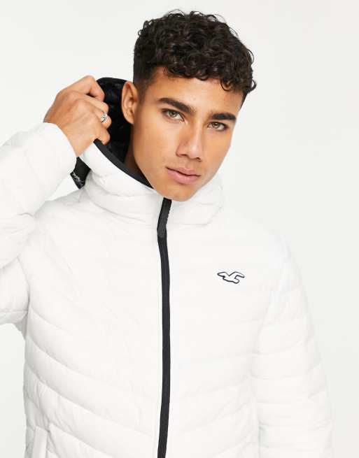 Hollister logo lightweight puffer jacket in white