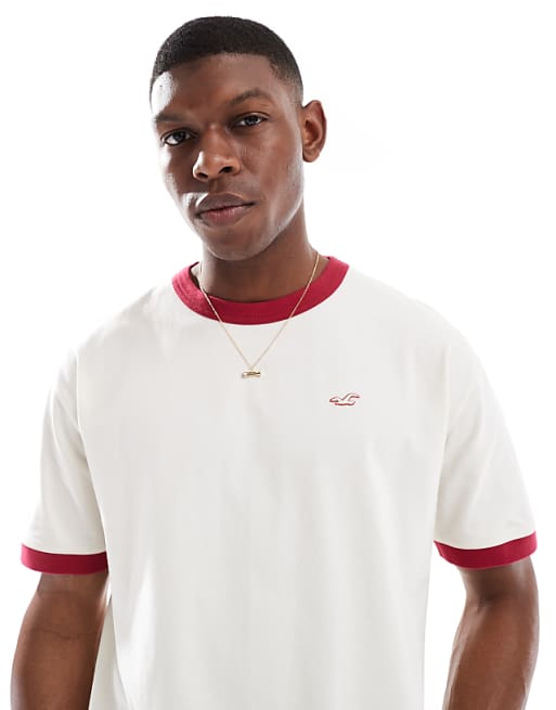 Hollister icon washed boxy t-shirt with contrast binding in Hollister icon washed boxy t-shirt with contrast binding in