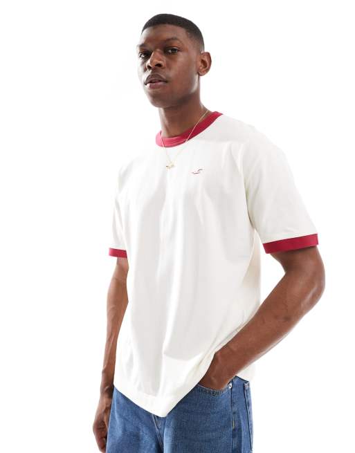 Hollister icon washed boxy t-shirt with contrast binding in cream