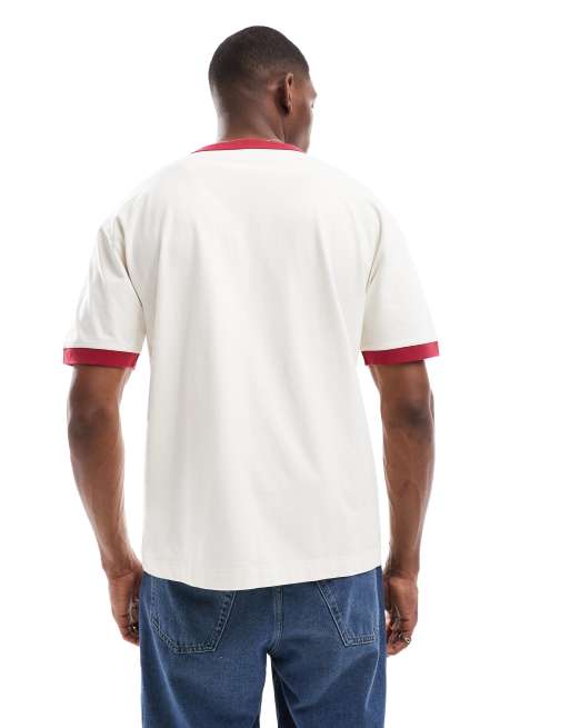 Hollister icon washed boxy t-shirt with contrast binding in cream, 3 of 4