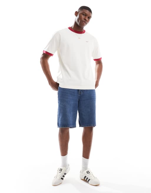 Hollister icon washed boxy t-shirt with contrast binding in cream