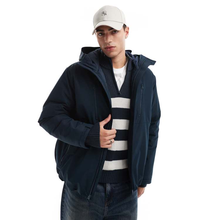 Hollister insulated zip detail jacket in navy | ASOS