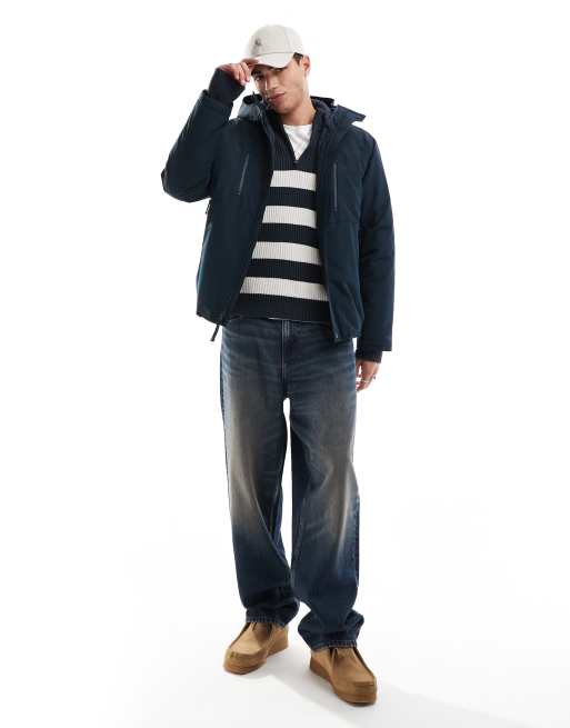 Hollister – Isolierte Jacke in Marineblau mit Reißverschlussdetail