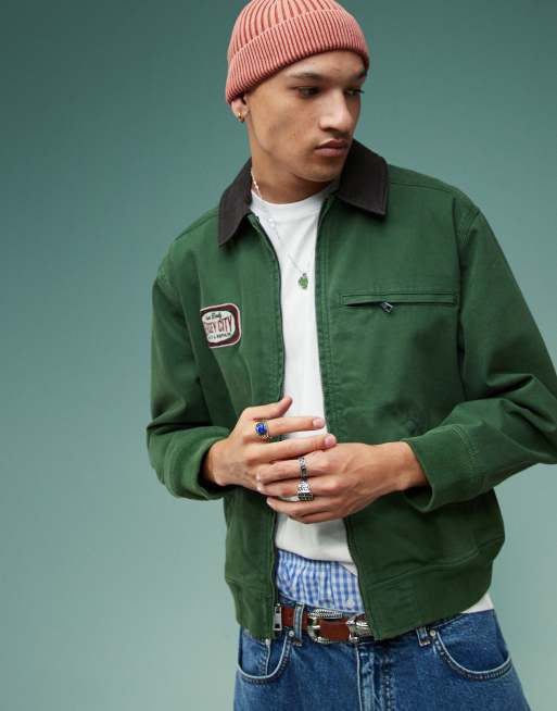 Hollister - Jas met contrasterende kraag en utilityprint in groen