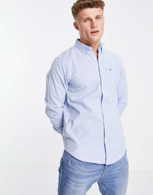 Hollister – Jasnoniebieska dopasowana koszula oxford z logo