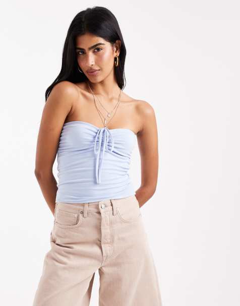 Hollister – Jasnoniebieski obcisły top z dekoltem typu halter i wiązaniem z przodu - view 1