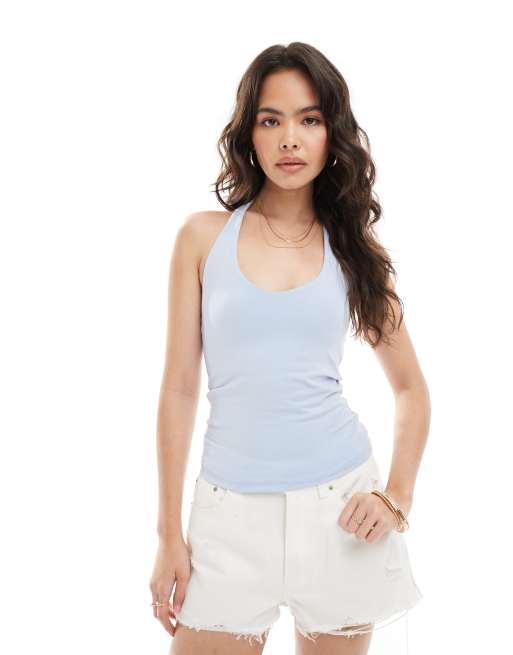 Hollister – Jasnoniebieski top z dekoltem typu halter na cienkich ramiączkach