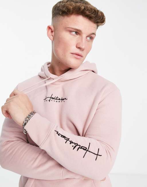 Hollister – Jasnoróżowa bluza z kapturem z tekstowym logo, 3 z 4