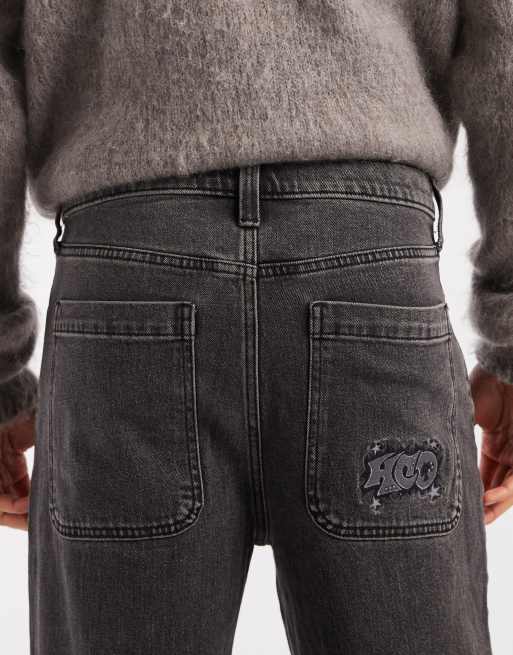 Hollister - Jean baggy à poche brodée - Noir, 4 de 5