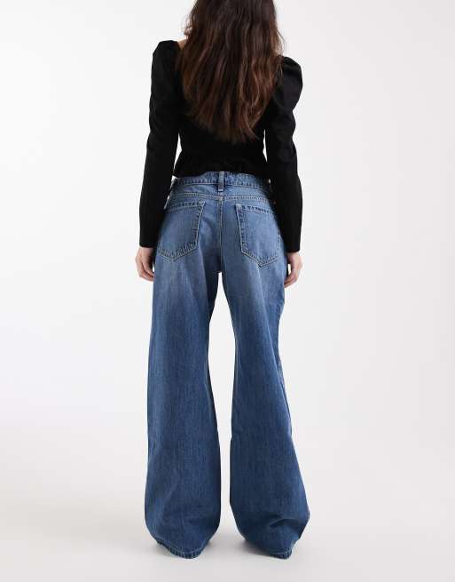 Hollister - Jean baggy à taille basse réglable - Bleu moyen délavé, 2 de 5