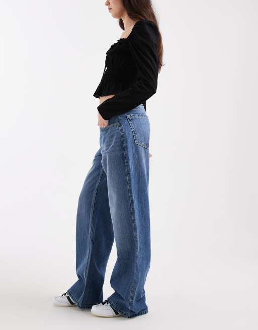 Hollister - Jean baggy à taille basse réglable - Bleu moyen délavé, 3 de 5