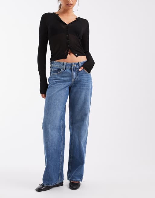 Hollister jean baggy ajustable avec ourlet retroussé bleu moyen, 1 de 5