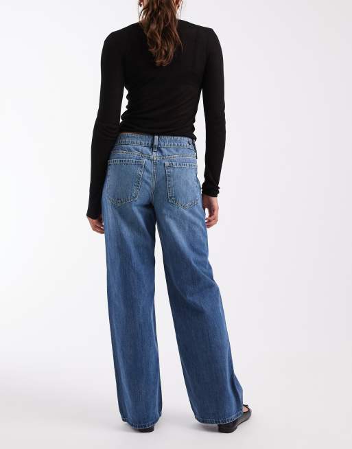 Hollister jean baggy ajustable avec ourlet retroussé bleu moyen, 2 de 5