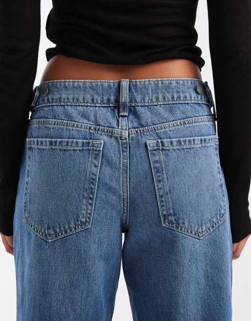 Hollister jean baggy ajustable avec ourlet retroussé bleu moyen, 4 de 5