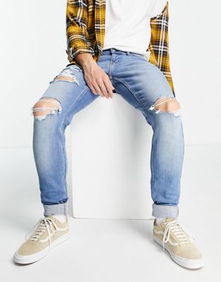 Homme Hollister - Jean super skinny effet vieilli et plissé - Délavage moyen clair