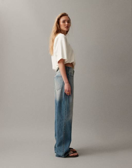 Hollister - Jeans ampi a vita alta lavaggio blu chiaro, 2 di 7