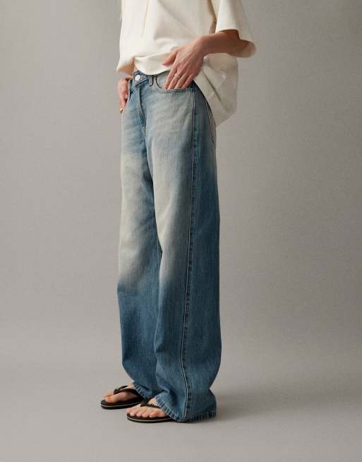 Hollister - Jeans ampi a vita alta lavaggio blu chiaro, 3 di 7