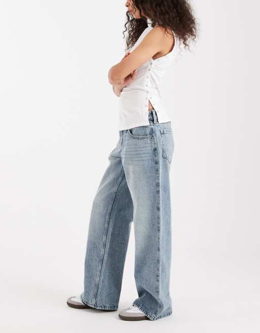 Hollister - Jeans ampi a vita bassa lavaggio blu chiaro, 3 di 5