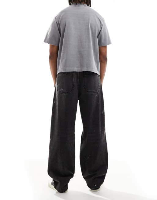 Hollister - Jeans ampi stile skater nero slavato, 3 di 5
