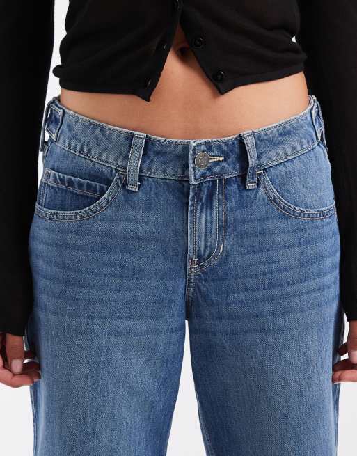 Hollister jeans baggy regolabili con fondo risvoltato in blu medio, 5 di 5