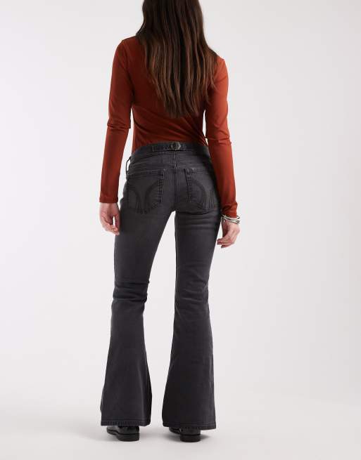 Hollister - Jeans bootcut a vita bassa nero slavato, 2 di 5