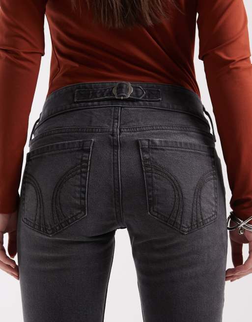 Hollister - Jeans bootcut a vita bassa nero slavato, 4 di 5