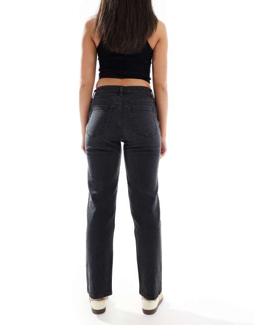 Hollister - Jeans dritti a vita alta nero slavato, 2 di 5