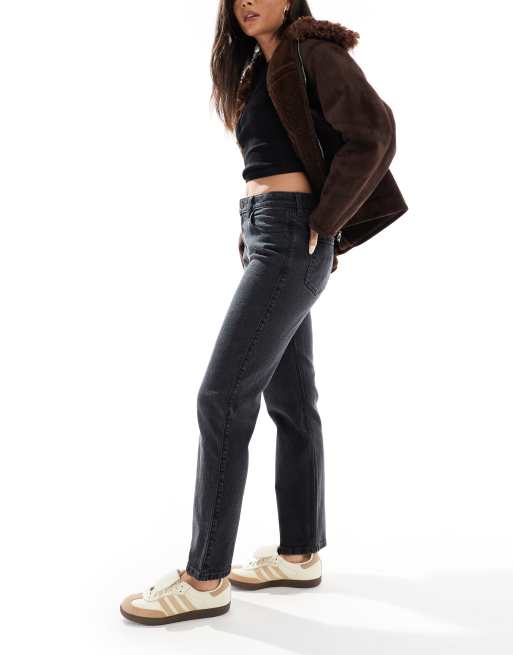 Hollister - Jeans dritti a vita alta nero slavato, 3 di 5