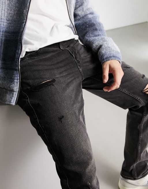 Hollister Jeans in verwaschenem Schwarz mit schmalem geradem Schnitt und Used Details ASOS