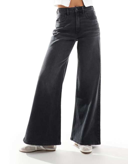 Hollister - Jeans met wijde pijpen en ultra hoge taille in zwart met wassing, 4 van 5