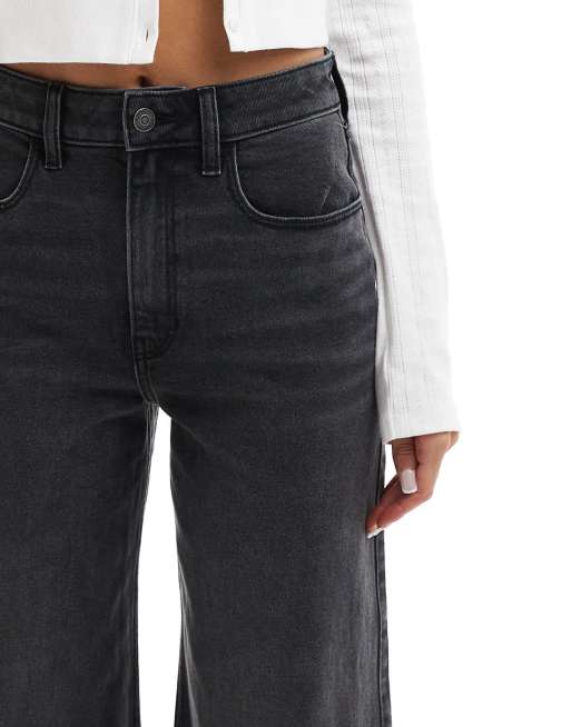 Hollister - Jeans met wijde pijpen en ultra hoge taille in zwart met wassing, 5 van 5