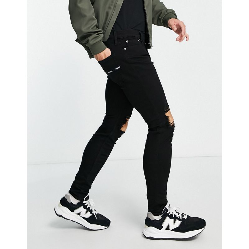Uomo Jeans Hollister - Jeans super skinny nero non sbiadito con strappi sulle ginocchia