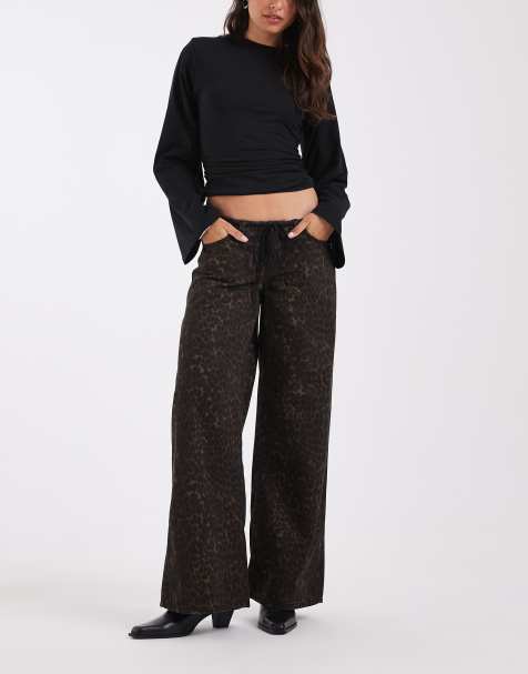 Hollister jeansy baggy z obniżonym stanem, wiązaniem w talii i wzorem w panterkę - view 1