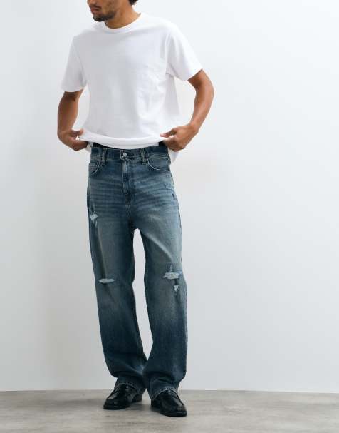 Hollister jeansy super baggy z efektem przetarć w ciemnoniebieskim odcieniu - view 1