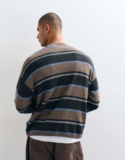 Hollister jersey de punto con cuello redondo a rayas negras y marrones, 5 de 5