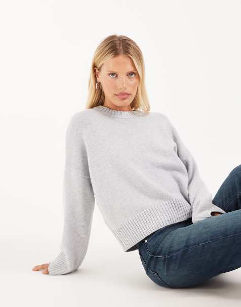 Hollister - jersey de punto con cuello redondo en gris claro - view 1