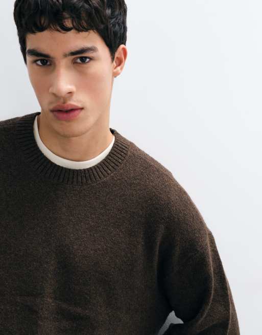 Hollister jersey de punto extragrande con cuello redondo en marrón, 4 de 5