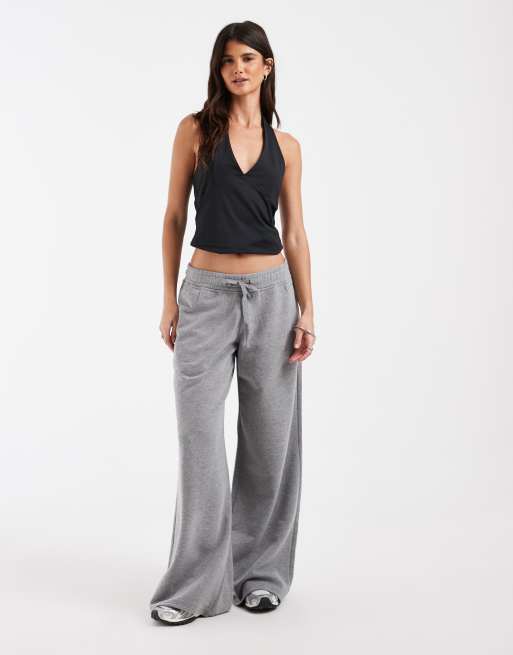 Hollister - joggers anchos grises de talle bajo, 1 de 5