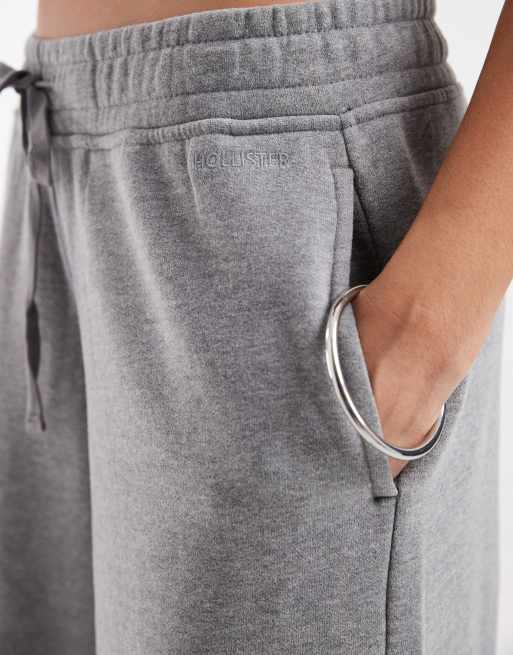Hollister - joggers anchos grises de talle bajo, 4 de 5