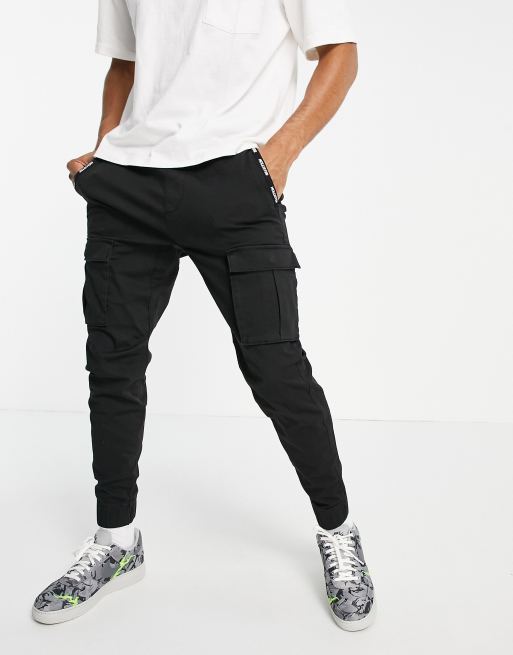 Hollister - Joggers cargo multitasche con fettucce con logo neri