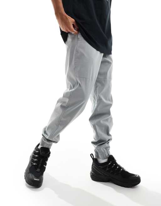 Hollister - Joggers skinny in nylon e cotone grigio chiaro con polsini, 5 di 5