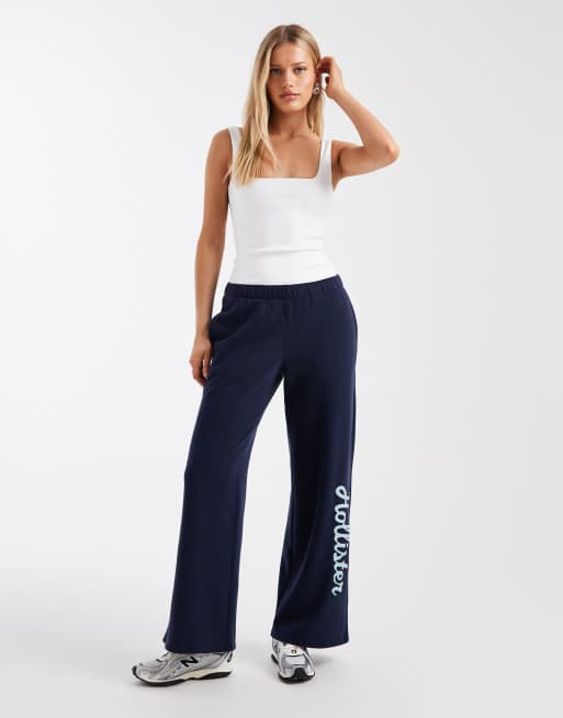 Hollister - Joggingbroek met wijde pijpen in marineblauw