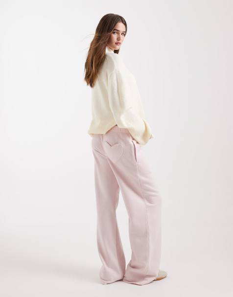 Hollister – Jogginghose in Rosa mit mittelhohem Bund, weitem Bein und Herzdetail - view 1