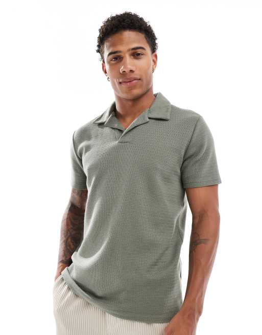 Hollister – Johnny – Mellangrön, jacquardstickad pikétröja med krage